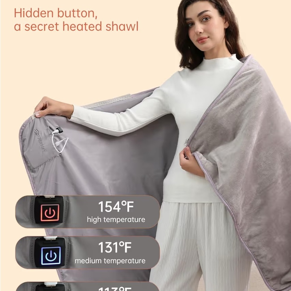 Gray Heated Shawl with Temperature Control